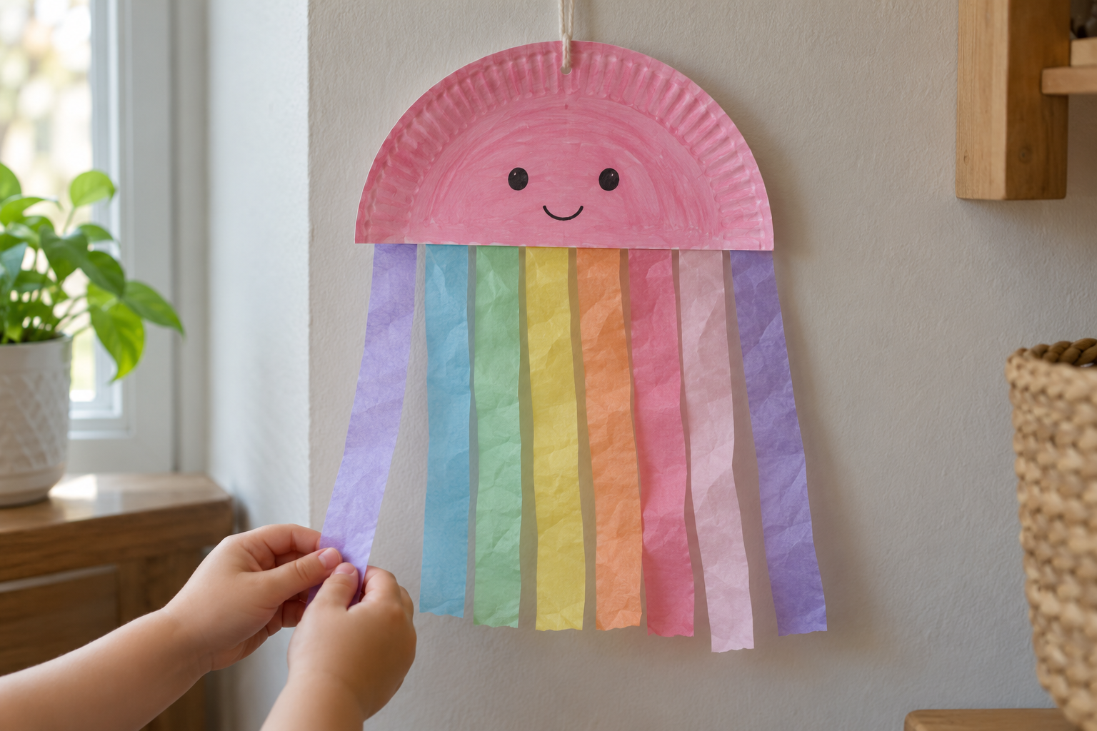Toddler Jellyfish Craft with a Paper Plate and Tissue