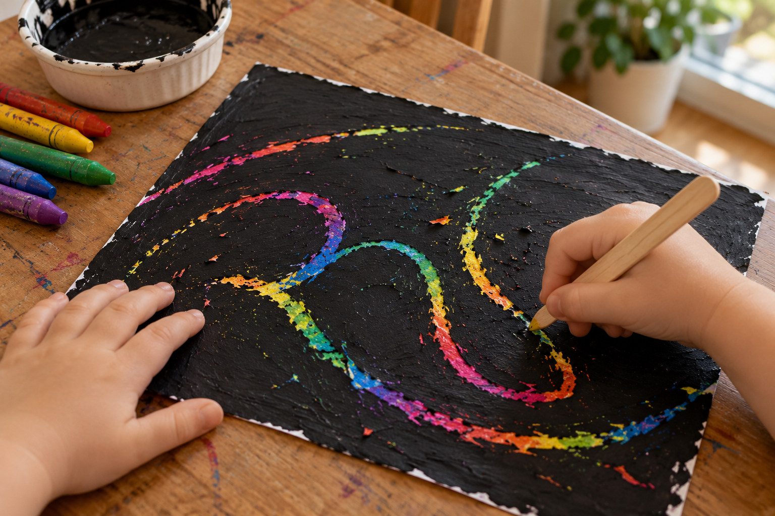 How to Make Scratch-Art Paper with Crayons and Paint