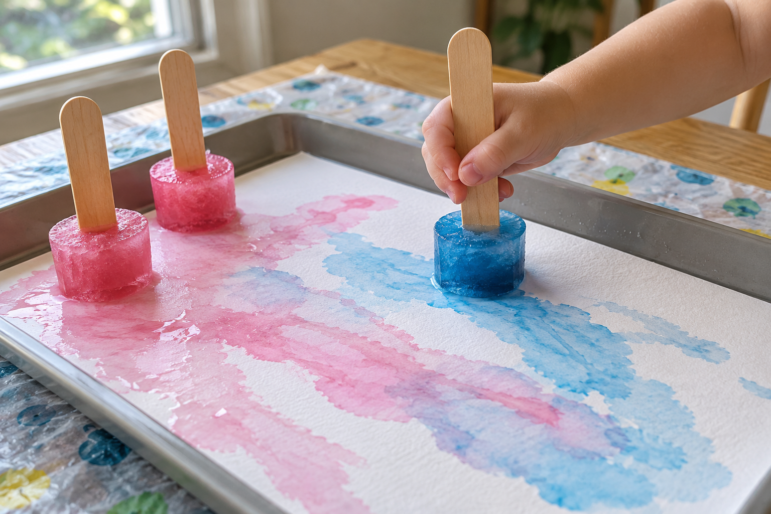 Toddler Craft Ideas for Summer: Frozen Paint on Paper